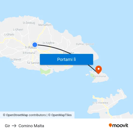 Gir to Comino Malta map