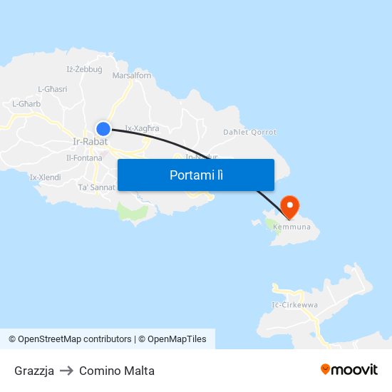 Grazzja to Comino Malta map