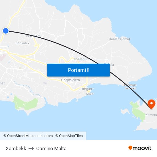 Xambekk to Comino Malta map