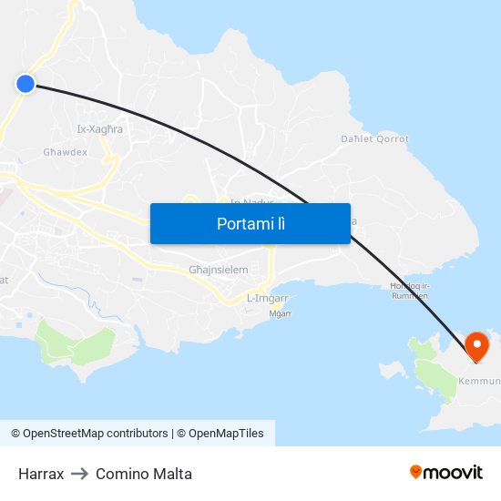 Harrax to Comino Malta map