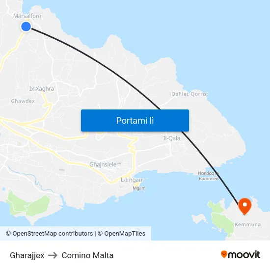 Gharajjex to Comino Malta map
