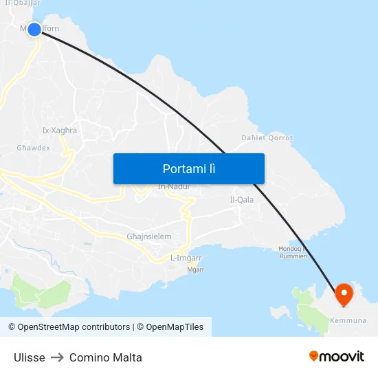 Ulisse to Comino Malta map