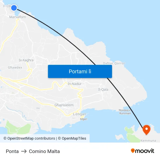 Ponta to Comino Malta map