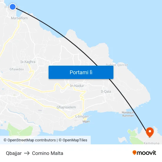 Qbajjar to Comino Malta map