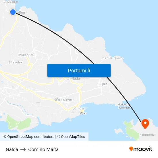 Galea to Comino Malta map