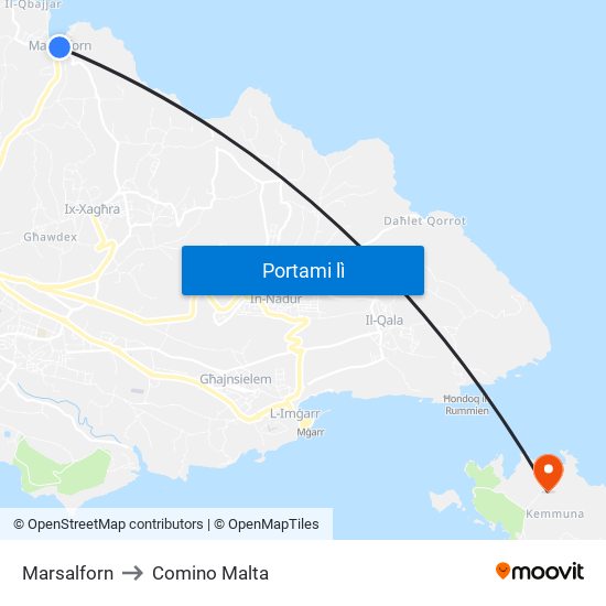 Marsalforn to Comino Malta map