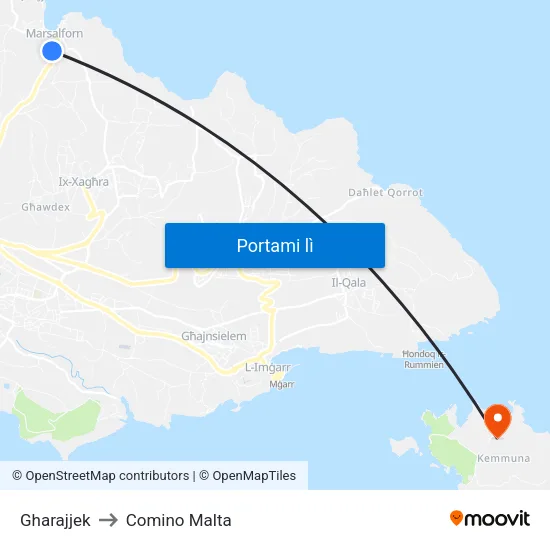 Gharajjek to Comino Malta map