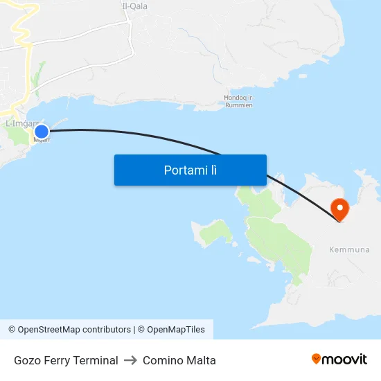 Gozo Ferry Terminal to Comino Malta map