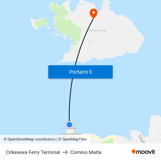 Cirkewwa Ferry Terminal to Comino Malta map