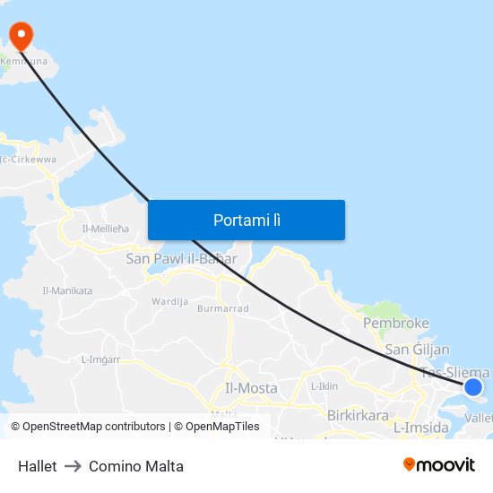 Hallet to Comino Malta map