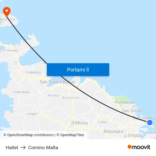 Hallet to Comino Malta map