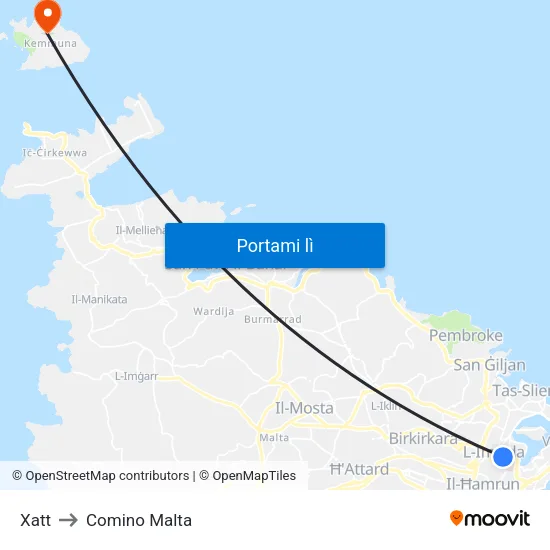 Xatt to Comino Malta map