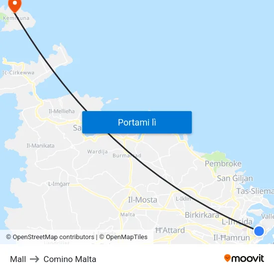 Mall to Comino Malta map