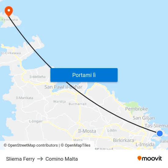 Sliema Ferry to Comino Malta map