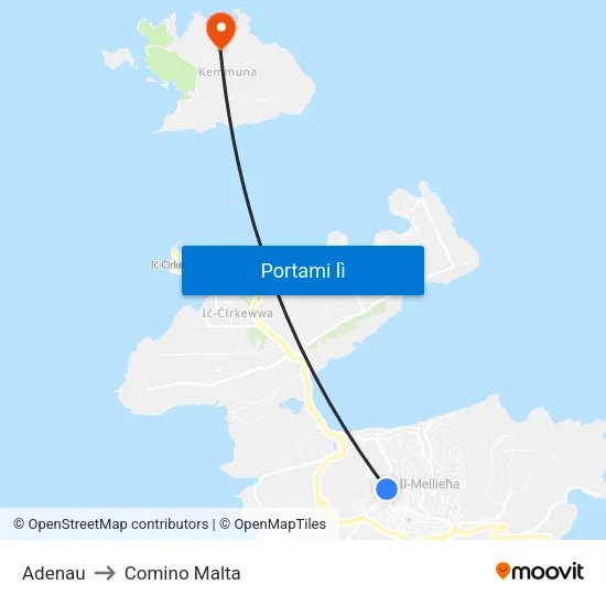 Adenau to Comino Malta map