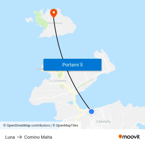 Luna to Comino Malta map