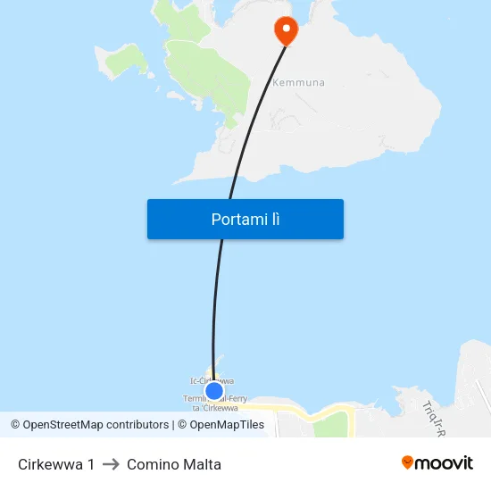 Cirkewwa 1 to Comino Malta map