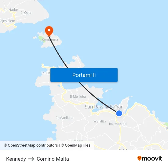 Kennedy to Comino Malta map