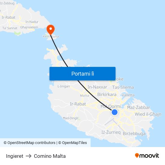 Ingieret to Comino Malta map
