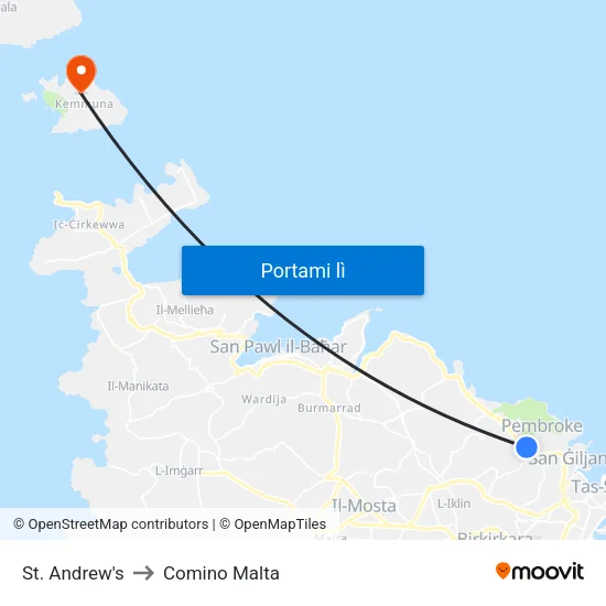 St. Andrew's to Comino Malta map