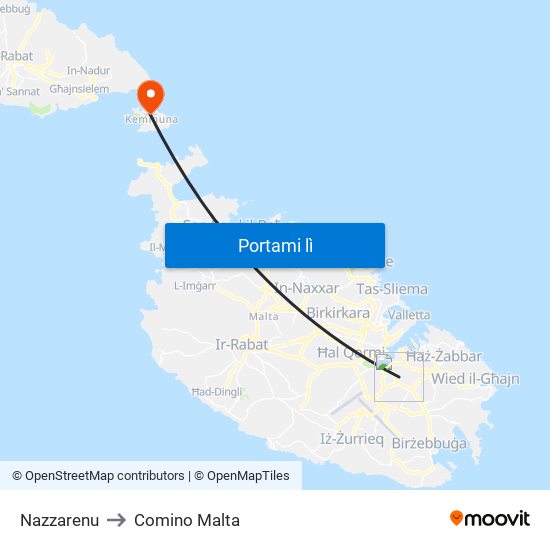 Nazzarenu to Comino Malta map