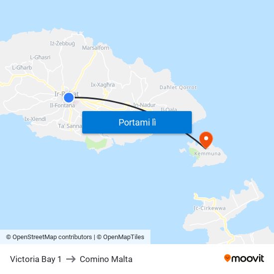 Victoria Bay 1 to Comino Malta map