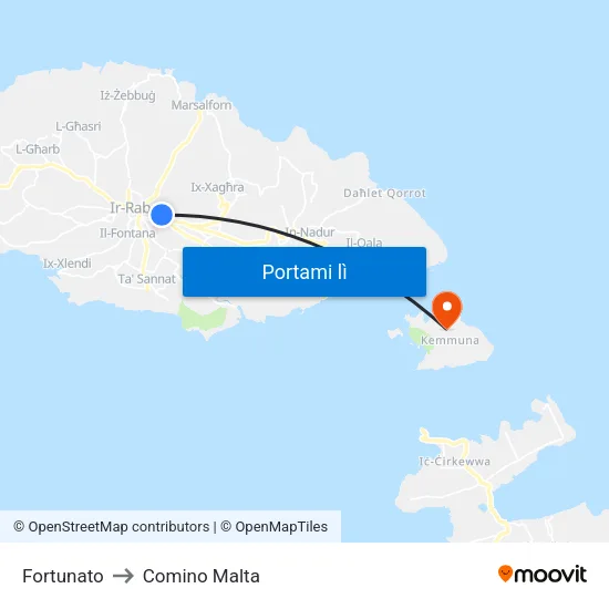 Fortunato to Comino Malta map