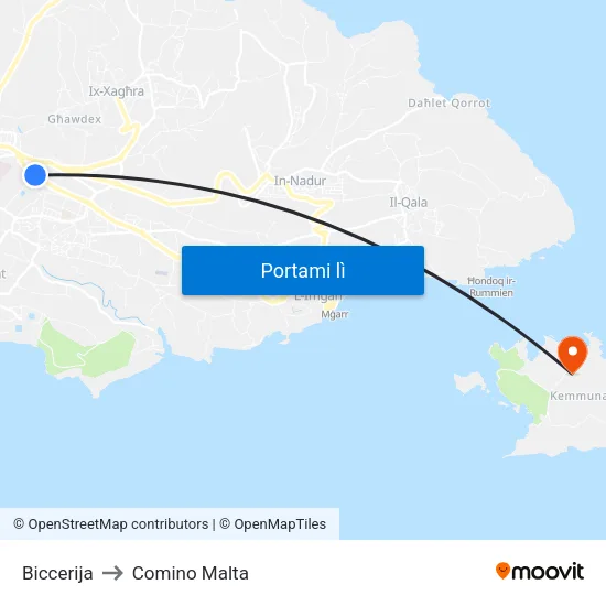 Biccerija to Comino Malta map