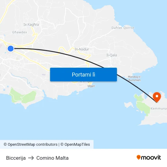 Biccerija to Comino Malta map