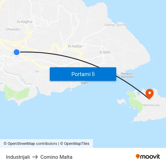 Industrijali to Comino Malta map