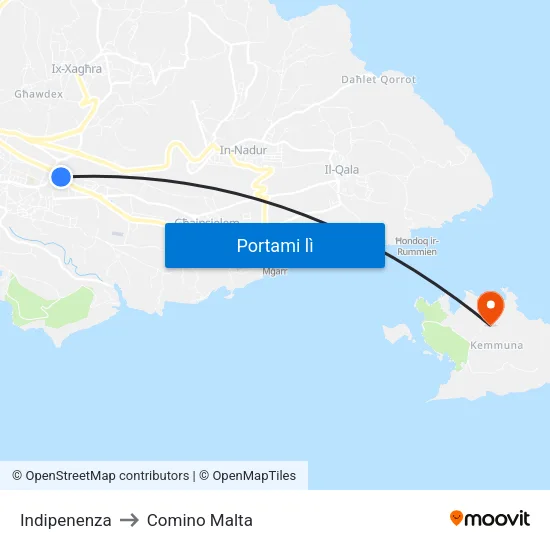 Indipenenza to Comino Malta map