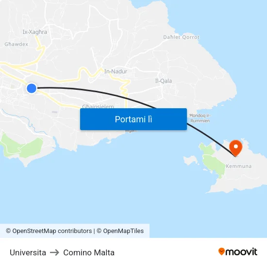 Universita to Comino Malta map