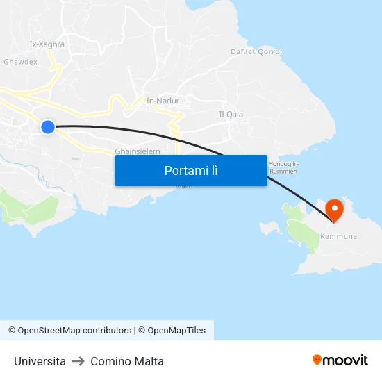 Universita to Comino Malta map
