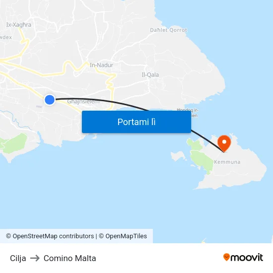 Cilja to Comino Malta map