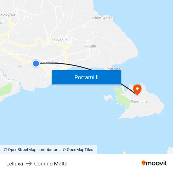 Lelluxa to Comino Malta map