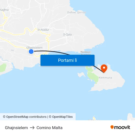 Ghajnsielem to Comino Malta map
