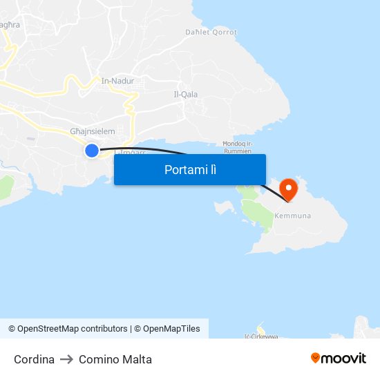 Cordina to Comino Malta map