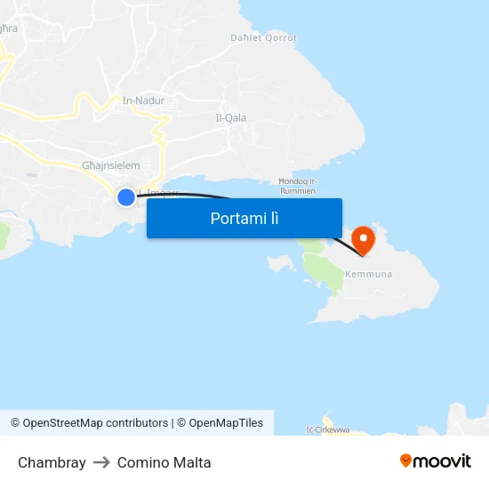 Chambray to Comino Malta map