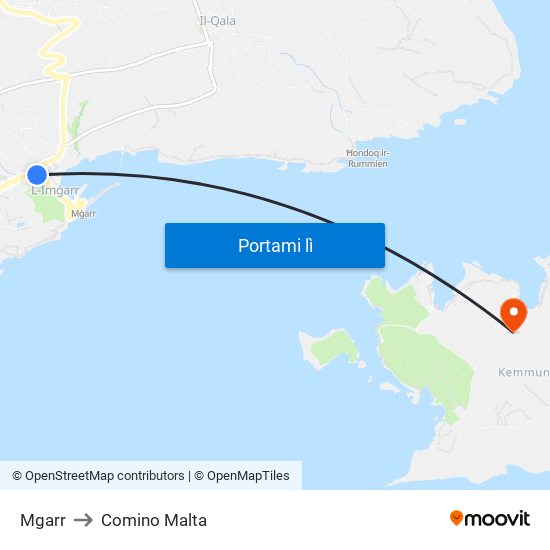 Mgarr to Comino Malta map