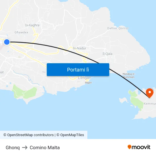 Ghonq to Comino Malta map