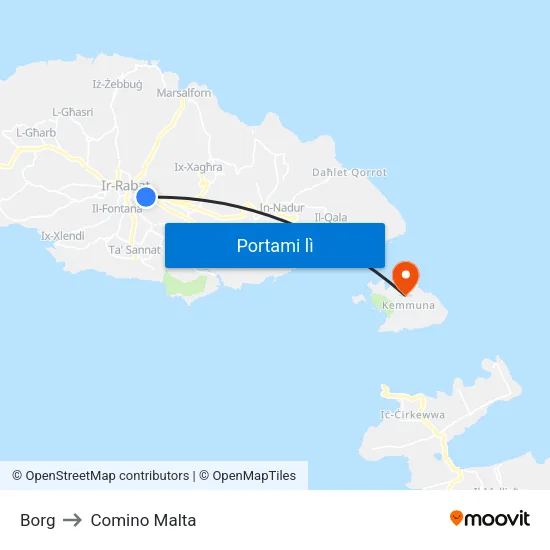 Borg to Comino Malta map
