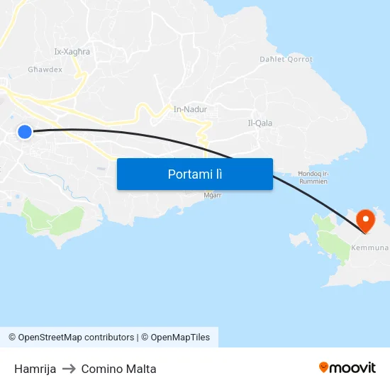 Hamrija to Comino Malta map