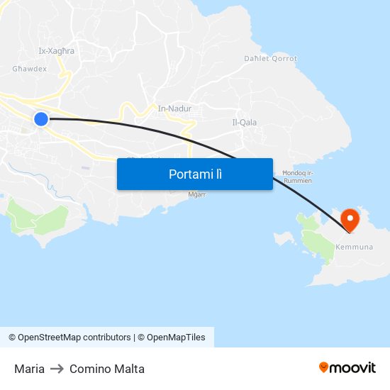 Maria to Comino Malta map