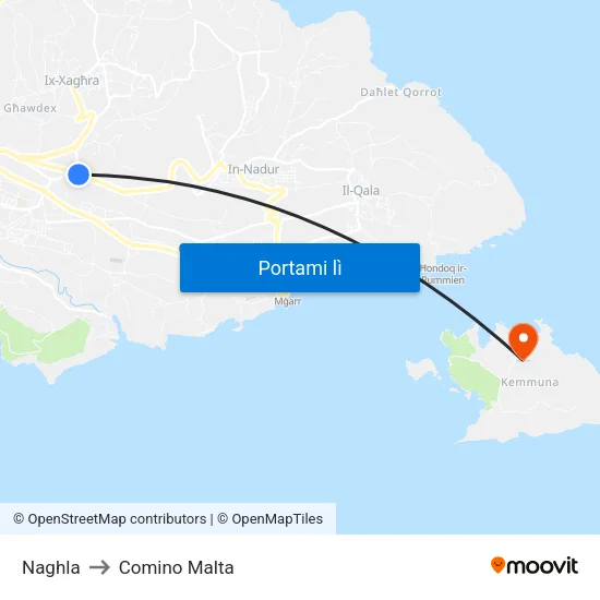 Naghla to Comino Malta map