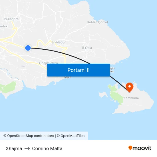 Xhajma to Comino Malta map