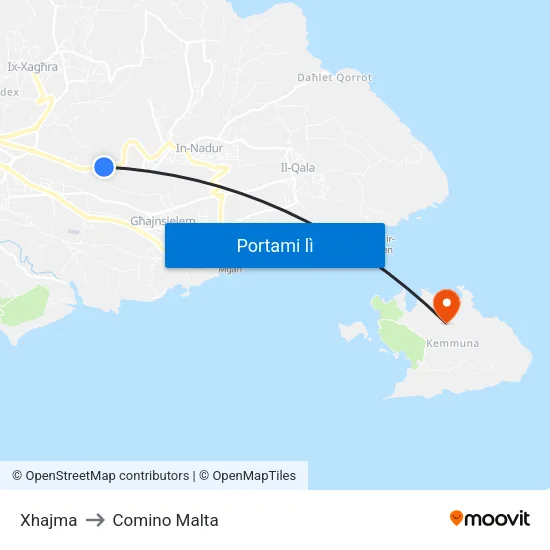 Xhajma to Comino Malta map
