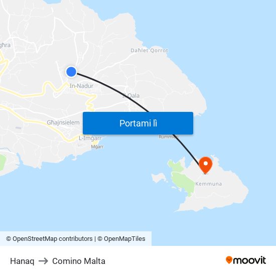 Hanaq to Comino Malta map
