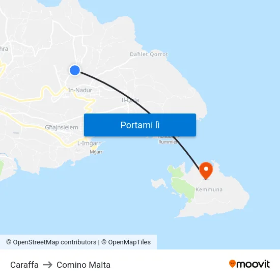 Caraffa to Comino Malta map