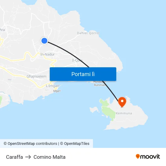 Caraffa to Comino Malta map