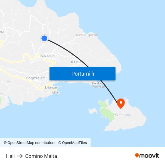 Hali to Comino Malta map